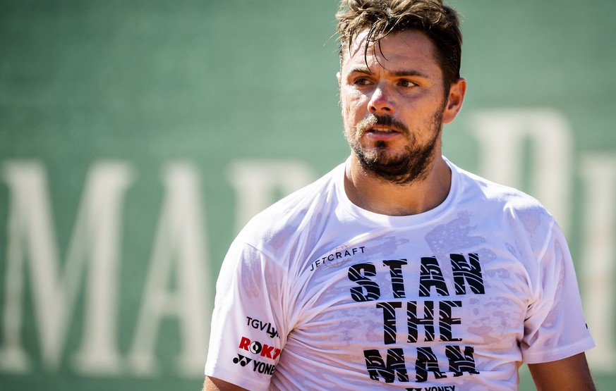 Le joueur de tennis suisse Stanislas &quot;Stan&quot; Wawrinka reagit a l&#039;occasion d&#039;un entrainement au Tennis Club Nyon le vendredi 7 aout 2020 a Nyon. (KEYSTONE/Jean-Christophe Bott)