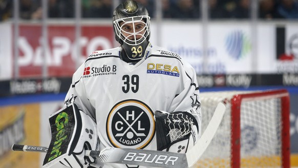 Luganos Torhueter Sandro Zurkirchen, im Eishockey Meisterschaftsspiel der National League zwischen dem HC Fribourg Gotteron und dem HC Lugano, am Dienstag, 3. Dezember 2019, in der BCF Arena in Fribou ...