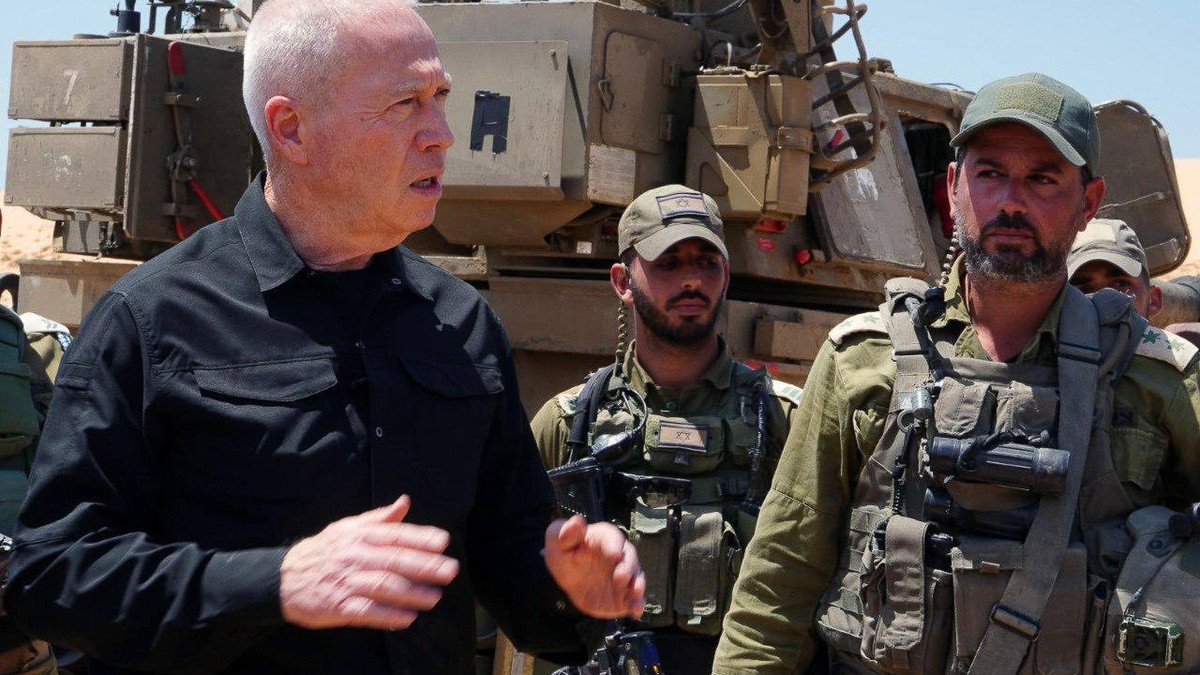 May 7, 2024, Rafah District, Israel: Israeli Minister of Defense YOAV GALLANT visits an artillery battery providing fire support to IDF troops operating in the Rafah area. Gallant spoke with commander ...