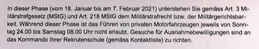 Diese Brief-Passage informiert die Rekruten über das Gesetz, das neu für sie gilt.