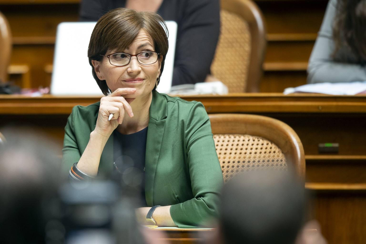 Bundesratskandidatin Regula Rytz, GP-BE, reagiert nach ihrer Nicht-Wahl als Bundesraetin waehrend den Bundesratswahlen, am Mittwoch, 11. Dezember 2019, in Bern. (KEYSTONE/Anthony Anex)