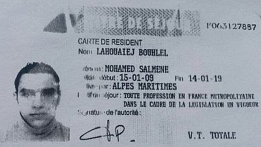 Mohamed Lahouaiej-Bouhlel:&nbsp;Ausweis des Attentäters von Nizza.