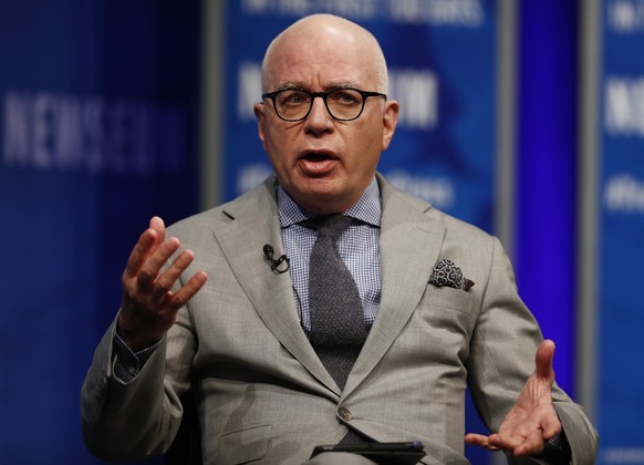 FILE - In this April 12, 2017, file photo, Michael Wolff of The Hollywood Reporter speaks at the Newseum in Washington. Wolff used to worry about the spotlight moving on. No longer. The author of an e ...