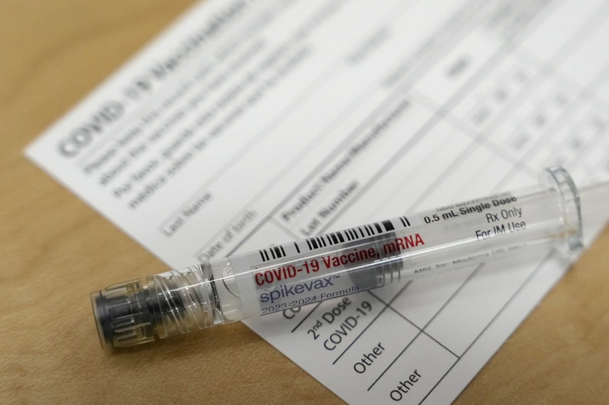 FILE - A Moderna Spikevax COVID-19 vaccine is seen at a drugstore in Cypress, Texas on Wednesday, Sept. 20, 2023. Since the Centers for Disease Control and Prevention signed off on them for ages 6 mon ...
