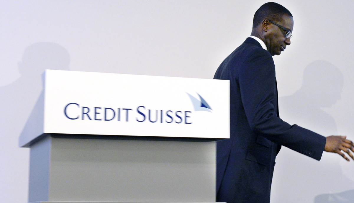 epa08199737 (FILE) Tidjane Thiam, CEO of Swiss bank Credit Suisse, speaks during a press conference in Zurich, Switzerland, 21 October 2015 (reissued 07 February 2020). Credit Suisse's chief exec ...