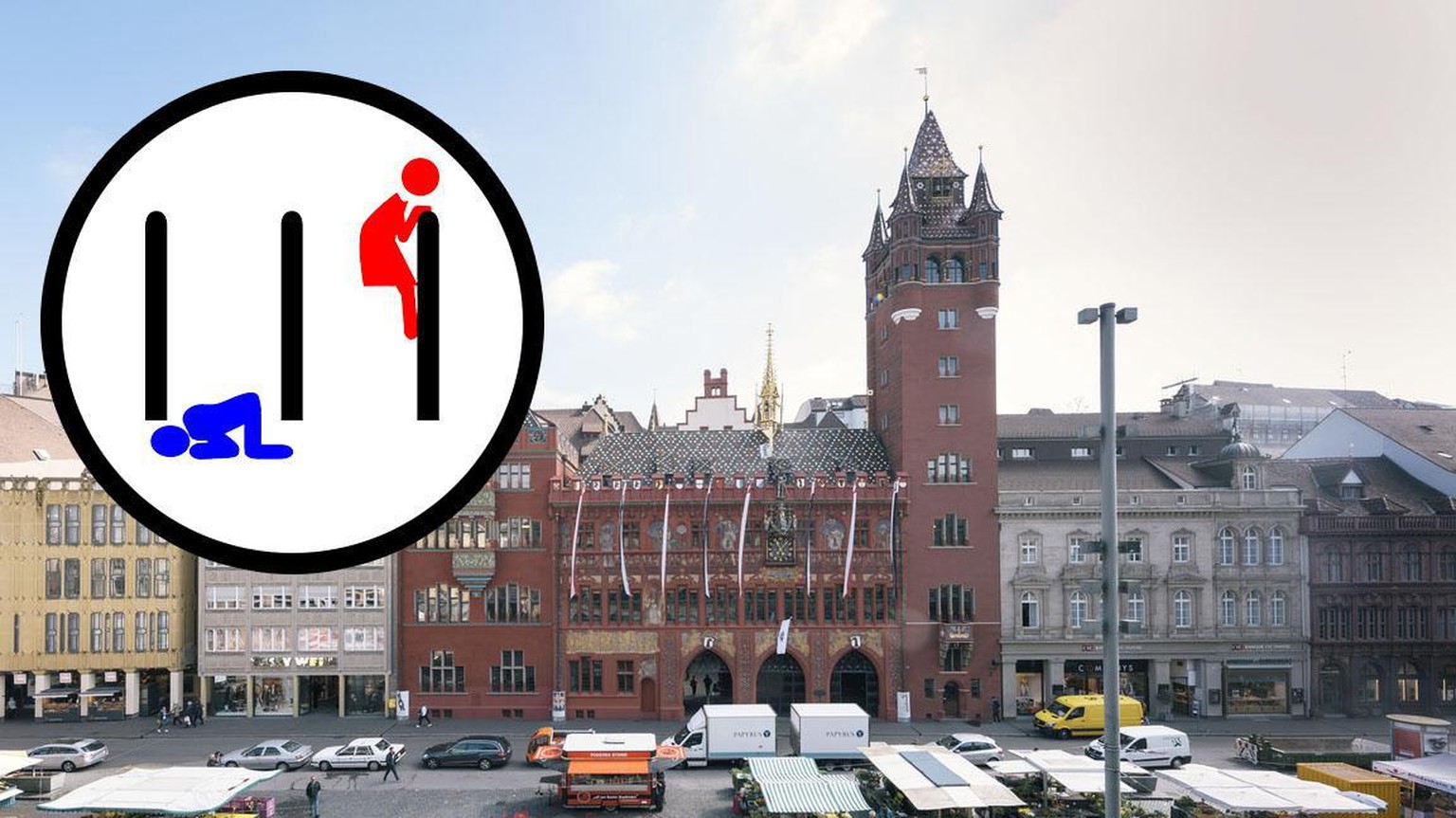 Marktplatz square in Basel, Switzerland, with the town hall in the background, pictured on April 19, 2016. (KEYSTONE/Christian Beutler) Mit Gleichstellungs-Piktogramm
Bild: Keystone, Piktorgramm: pikt ...