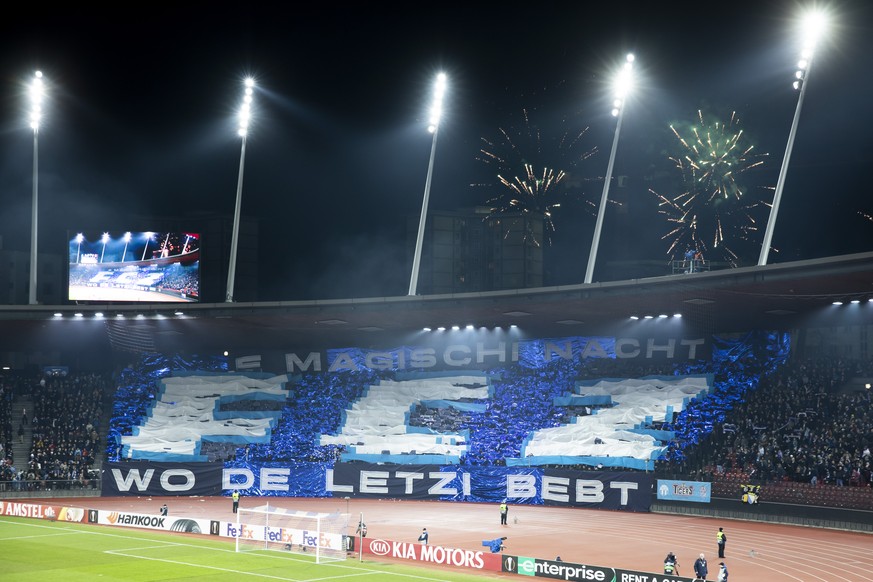 FCZ Fans during the UEFA Europa League group stage soccer match between Switzerland&#039;s FC Zurich and Italian&#039;s SSC Neapel at the Letzigrund stadium in Zurich, Switzerland, on Thursday, Februa ...