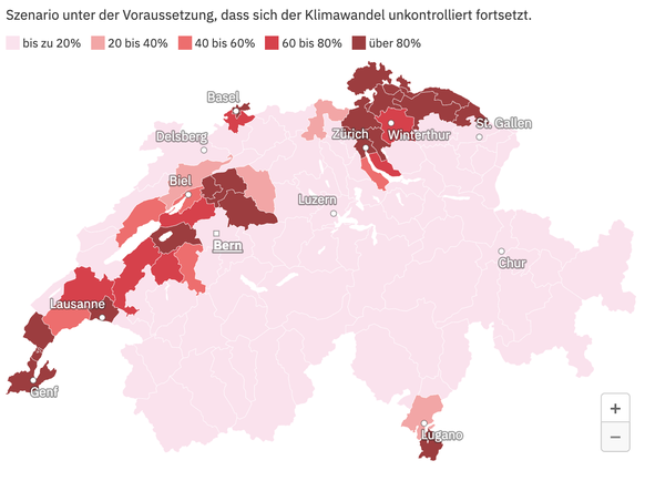 Anteil der Gebäude, die 2050 von einem Hitzerisiko betroffen sind