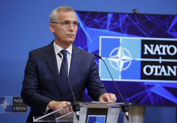 FILE - NATO Secretary General Jens Stoltenberg speaks during a media conference after a meeting of NATO defense ministers at NATO headquarters in Brussels, Thursday, June 16, 2022. Three back-to-back summits over the next week will test Western resolve to support Ukraine and the extent of international unity as rising geopolitical tensions and economic pain cast an increasingly long shadow. (AP Photo/Olivier Matthys, File)