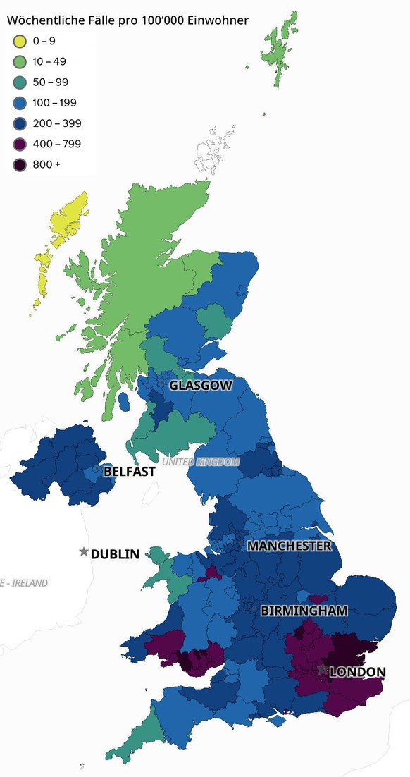 Karte Neuinfektionen Vereinigtes Königreich