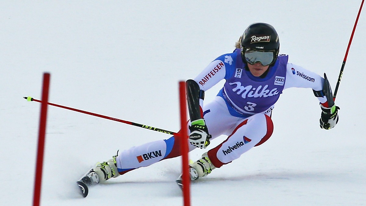 Switzerland's Lara Gut competes during the first run of an alpine ski, women's World Cup giant slalom in Courchevel, France, Tuesday, Dec. 20, 2016. (AP Photo/ Giovanni Auletta)