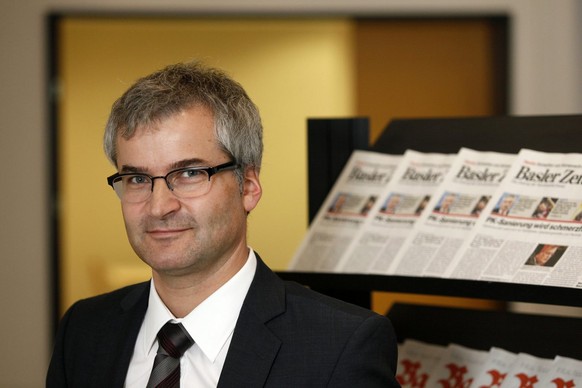 Markus Somm, neuer Chefredaktor der Basler Zeitung, an der Medienkonferenz der Basler Zeitung Medien am Montag, 30. August 2010 in Basel. (KEYSTONE/Andreas Frossard)