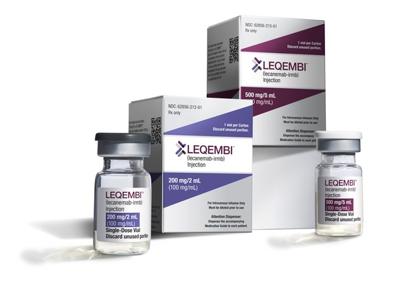 This Dec. 21, 2022 image provided by Eisai in January 2023, shows vials and packaging for their medication Leqembi. On Friday, Jan. 6, 2023, U.S. health officials approved Leqembi, a new Alzheimer?s d ...