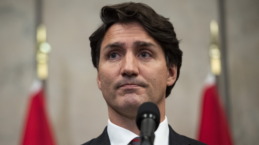 Prime Minister Justin Trudeau speaks during an announcement that Canadians Michael Spavor and Michael Kovrig have been released from detention in China, on Parliament Hill in Ottawa, on Friday, Sept.  ...