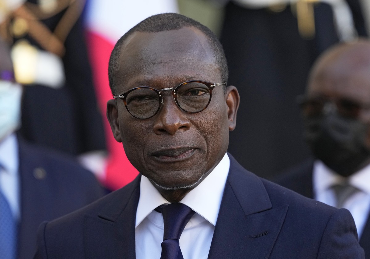FILE - Benin President Patrice Talon listens to French President Emmanuel Macron after a sining ceremony at the Elysee Palace in Paris, Tuesday, Nov. 9, 2021. (AP Photo/Michel Euler, File)
Patrice Tal ...