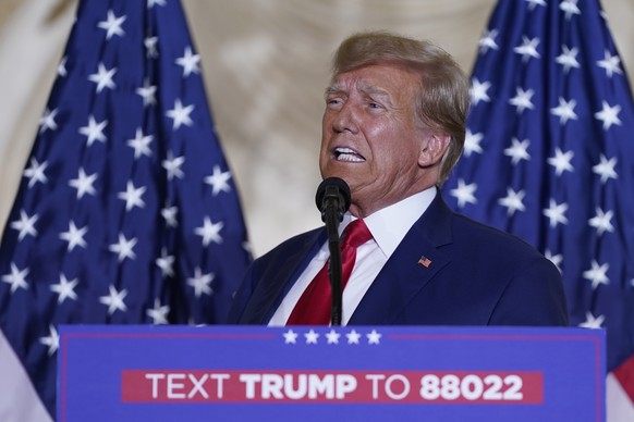 Former President Donald Trump speaks at his Mar-a-Lago estate Tuesday, April 4, 2023, in Palm Beach, Fla., after being arraigned earlier in the day in New York City. (AP Photo/Evan Vucci)
Donald Trump