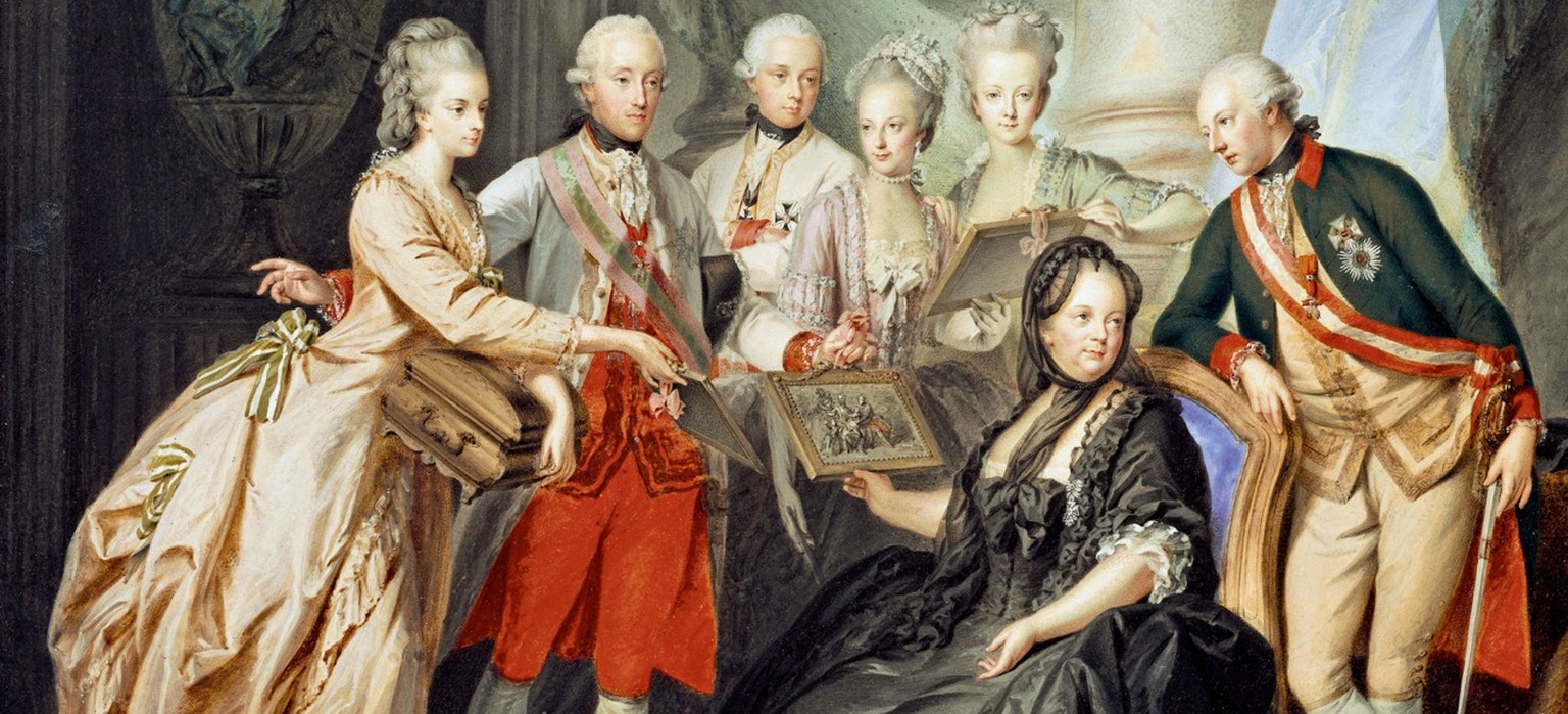 Maria Theresia 1776 als Witwe im Kreise einiger ihrer Kinder.