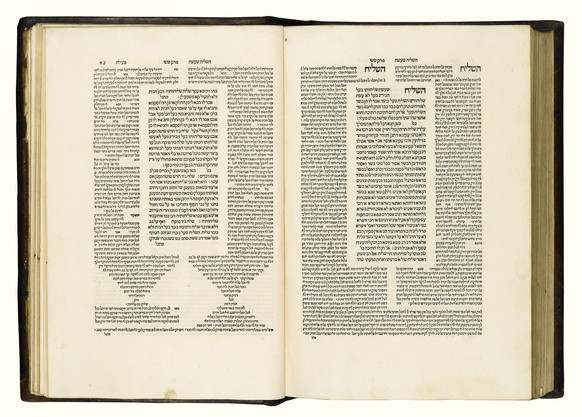 This undated photo provided by Sotheby&#039;s in New York shows the first ever printing of the Talmud in Venice in the 1520s. It will be auctioned by Sotheby&#039;s in New York on Dec. 22, 2015. It is ...