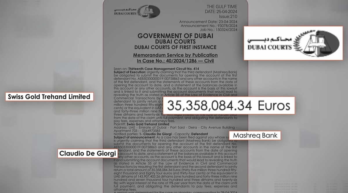 Die SGT AG fordert in Dubai von Claudio De Giorgi 35 Millionen Franken zurück.
