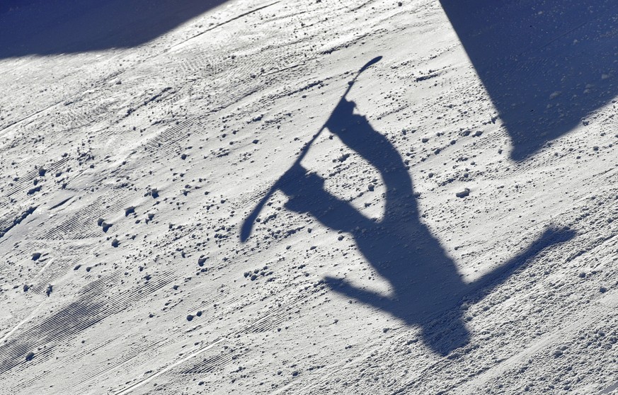 An athlete runs the course during a training run prior to the women&#039;s slopestyle final at Phoenix Snow Park at the 2018 Winter Olympics in Pyeongchang, South Korea, Monday, Feb. 12, 2018. (AP Pho ...