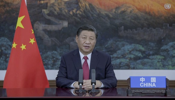 In this image to taken from video provided by UN Web TV, China&#039;s President Xi Jinping remotely addresses the 76th session of the United Nations General Assembly in a pre-recorded message, Tuesday ...