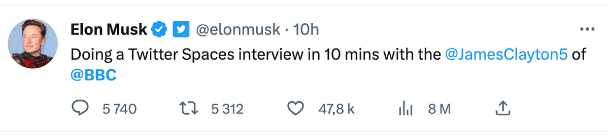 Comment mieux faire comprendre au monde que c'est Musk qui invite la BBC et qui se charge de la popote?