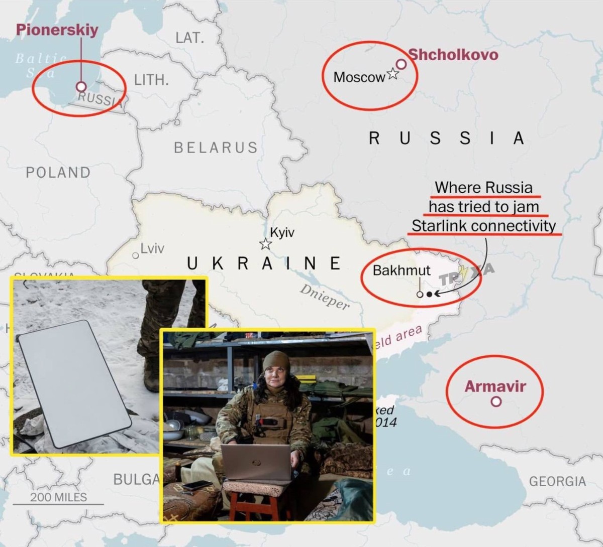Die russische Armee soll unter anderem bei der schwerumkämpften ostukrainischen Stadt Bachmut versucht haben, Starlink-Verbindungen zu stören.
