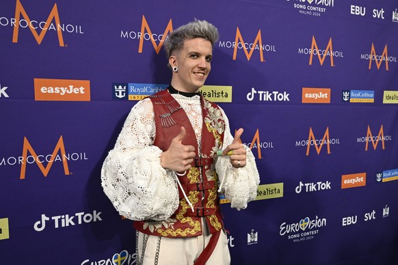 epa11325853 Baby Lasagna representing Croatia with the song &#039;Rim tim tagi dim&#039; at the press conference for the entries that progressed to the final of the first semi-final of the 68th editio ...