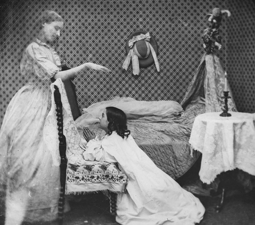 «Schutzengel», um 1865: Der Geist einer Frau erscheint einem Mädchen beim Gebet an seinem Bett.