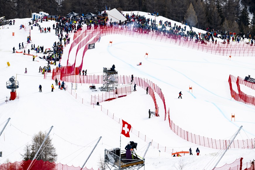 Christophe Torrent of Switzerland in action during the men&#039;s Downhill race at the Alpine Skiing FIS Ski World Cup, in Crans-Montana, Switzerland, Saturday, February 22, 2025. (KEYSTONE/Jean-Chris ...