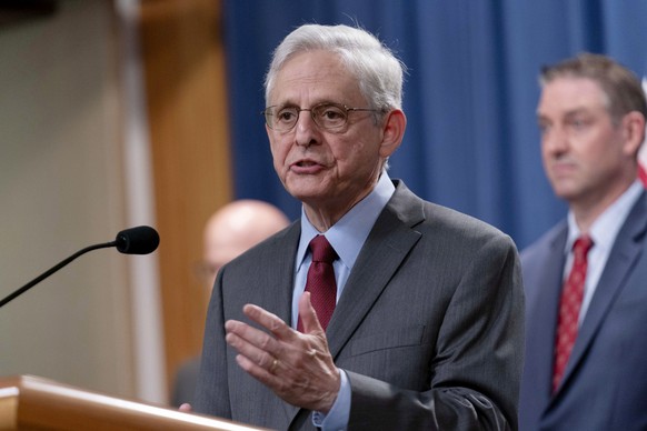 Attorney General Merrick Garland speaks during a news conference at the Department of Justice headquarters in Washington, Thursday, June 27, 2024. The Justice Department has charged nearly 200 people  ...