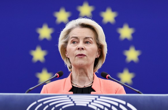 epaselect epa12976543 European Commission President Ursula von der Leyen speaks during a debate on the EU Single Market, at the European Parliament in Strasbourg, France, 20 May 2026. The current plen ...