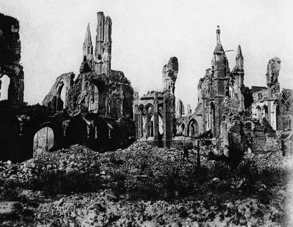 SIXTY SEVEN OF ONE HUNDRED PHOTOS WORLD WAR ONE CENTENARY TIMELINE-In this undated file photo, the cathedral in the town square of Ypres, Belgium, is in ruins after bombing in World War One. (AP Photo ...