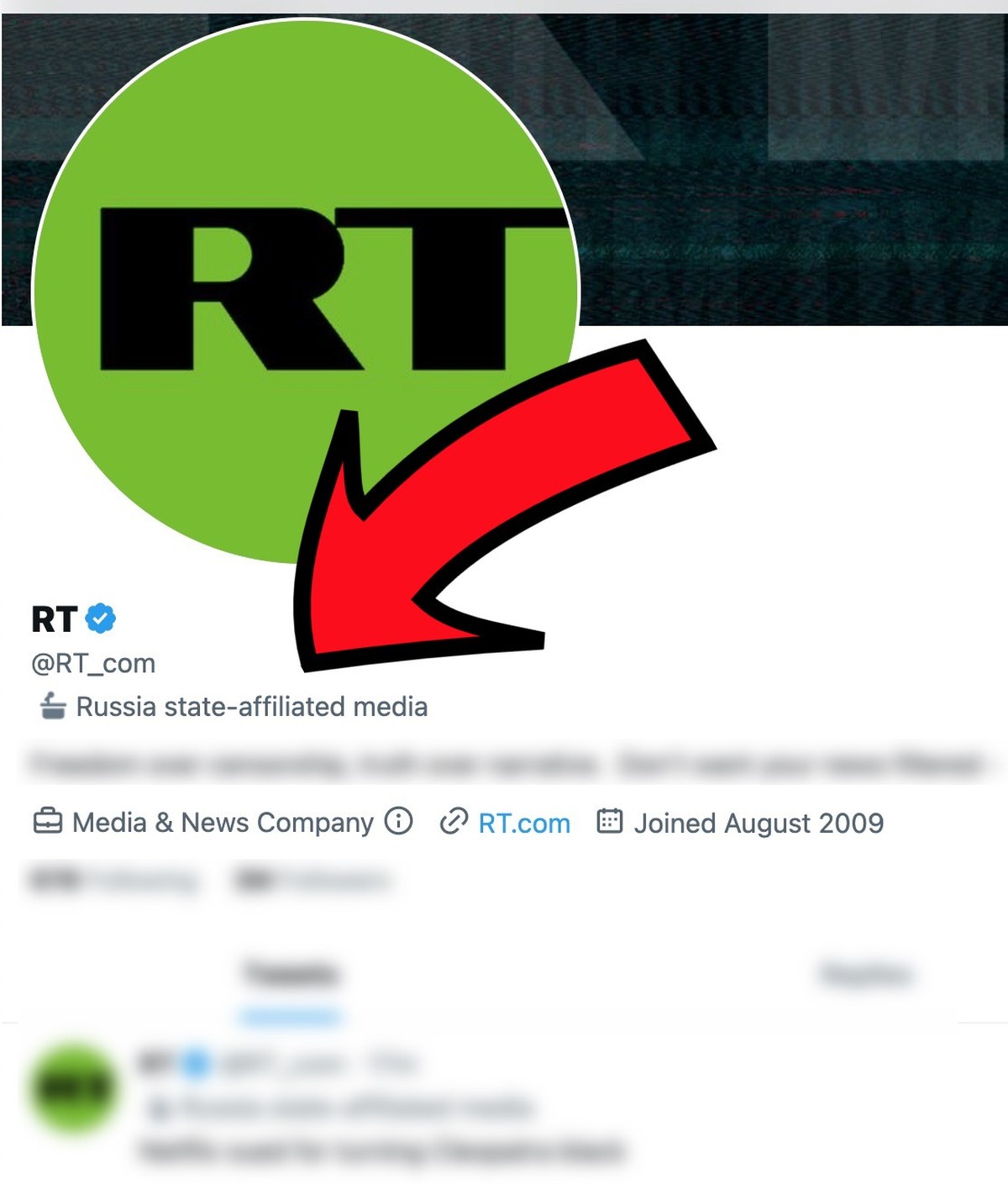 Twitter zeigt die Warnung «Russia state-affiliated media» bei der Propaganda-Schleuder RT nicht mehr an.