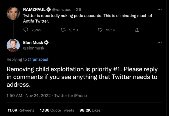 Musk-Tweet vom 24. November 2022.