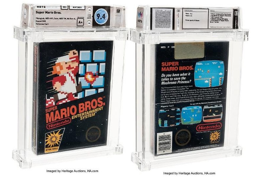 Die Vor- und Rückseite des original verpackten «Super Mario Bros.»-Games von 1985.