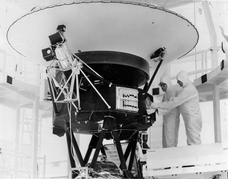 FILE - In this Aug. 4, 1977, photo provided by NASA, the &quot;Sounds of Earth&quot; record is mounted on the Voyager 2 spacecraft in the Safe-1 Building at the Kennedy Space Center, Fla. On Wednesday ...