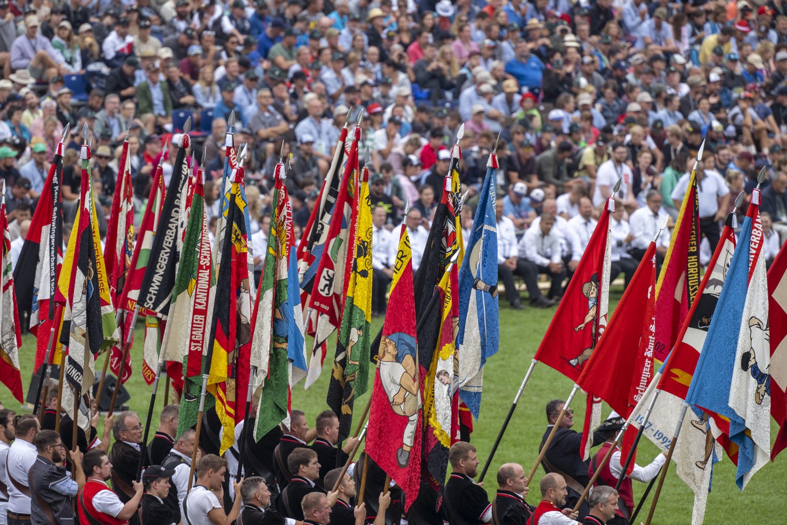 Festakt des Eidgenoessischen Schwing- und Aelplerfestes ESAF in Pratteln, am Sonntag, 28. August 2022. (KEYSTONE/Georgios Kefalas)