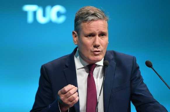 epa09467090 Britain&#039;s Opposition and Labour Party Leader Keir Starmer delivers a speech at the Trades Union Congress 2021 in London, Britain, 14 September 2021. The Trades Union Congress (TUC) is ...