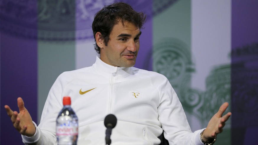 Britain Tennis - Wimbledon - All England Lawn Tennis &amp; Croquet Club, Wimbledon, England - 8/7/16 Switzerland's Roger Federer during a press conference after losing his semi final match to Canada's ...