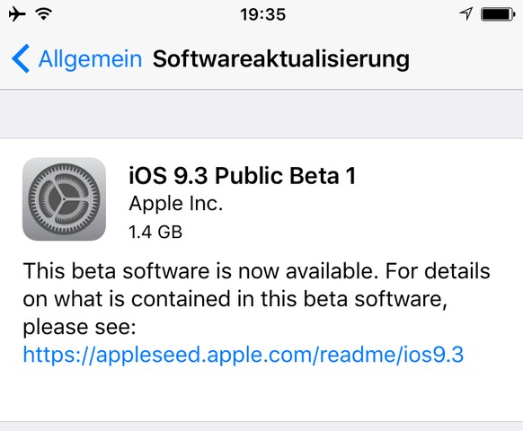 Das Software-Update fürs iPhone ist 1,4 Gigabyte gross.