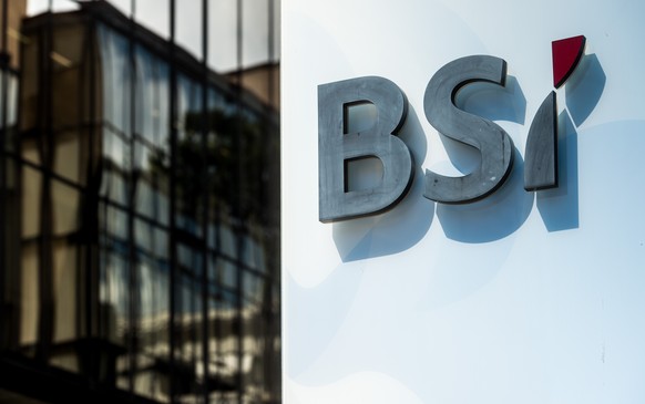 Das Logo der Tessiner Privatbank BSI in Lugano am Montag, 14. Juli 2014. Die Privatbank BSI mit Sitz in Lugano erhaelt einen neuen Besitzer: Sie wird vom italienischen Versicherungskonzern Generali an ...