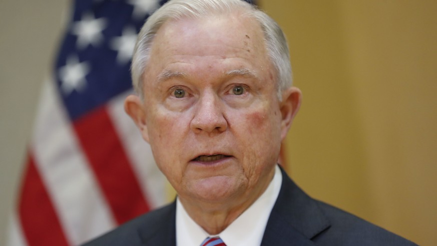 U.S. Attorney General Jeff Sessions speaks during a meeting with El Salvador Attorney General Douglas Melendez Ruiz in San Salvador, El Salvador, Thursday, July 27, 2017. (AP Photo/Pablo Martinez Mons ...