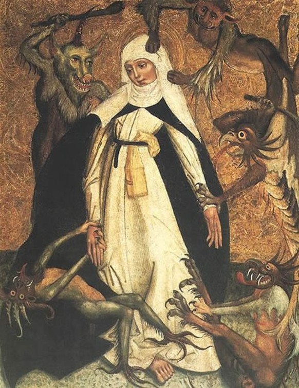 Die heilige Katharina von Siena widersteht den Dämonen, ca. 1500.