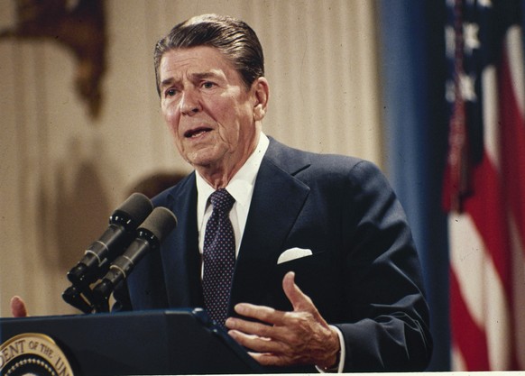 FILE - In this Oct. 19, 1983 file photo, President Ronald Reagan speaks during a news conference at the White House in Washington. President Barack Obama&#039;s impending unilateral order awarding leg ...