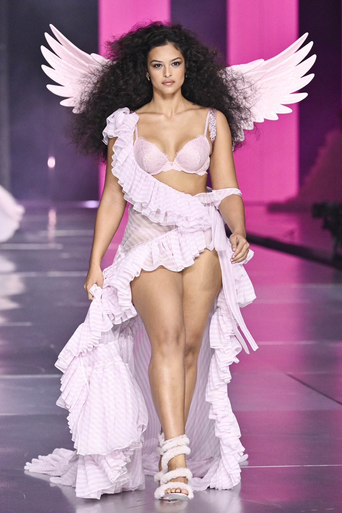 Devyn Garcia walks the runway during the Victoria's Secret Fashion Show on Tuesday, Oct. 15, 2024, in the Brooklyn borough of New York. (Photo by Evan Agostini/Invision/AP)
Devyn Garcia