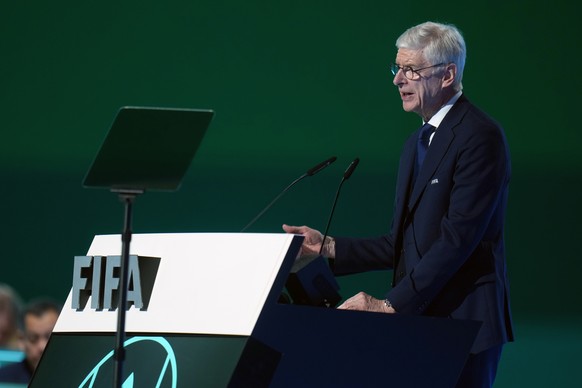 epa12924860 Arsene Wenger, FIFA Chief of Global Football Development, gives a speech during the 76th FIFA Congress 2026 in Vancouver, Canada, 30 April 2026. EPA/BOB FRID