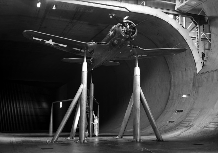 Ryan FR-1 in NACA Ames 40x80 foot Wind Tunnel.
NASA ID: A-7309
3/4 front view from below of the Ryan FR-1 airplane mounted in the NACA Ames 40x80 foot wind tunnel. Production configuration.
Date Creat ...