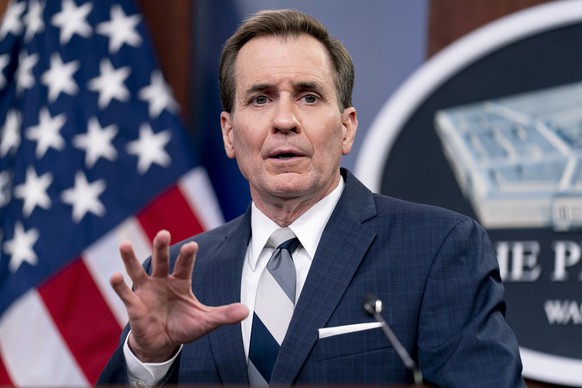 Pentagon spokesman John Kirby speaks during a briefing at the Pentagon in Washington, Tuesday, April 19, 2022. (AP Photo/Andrew Harnik)
John Kirby