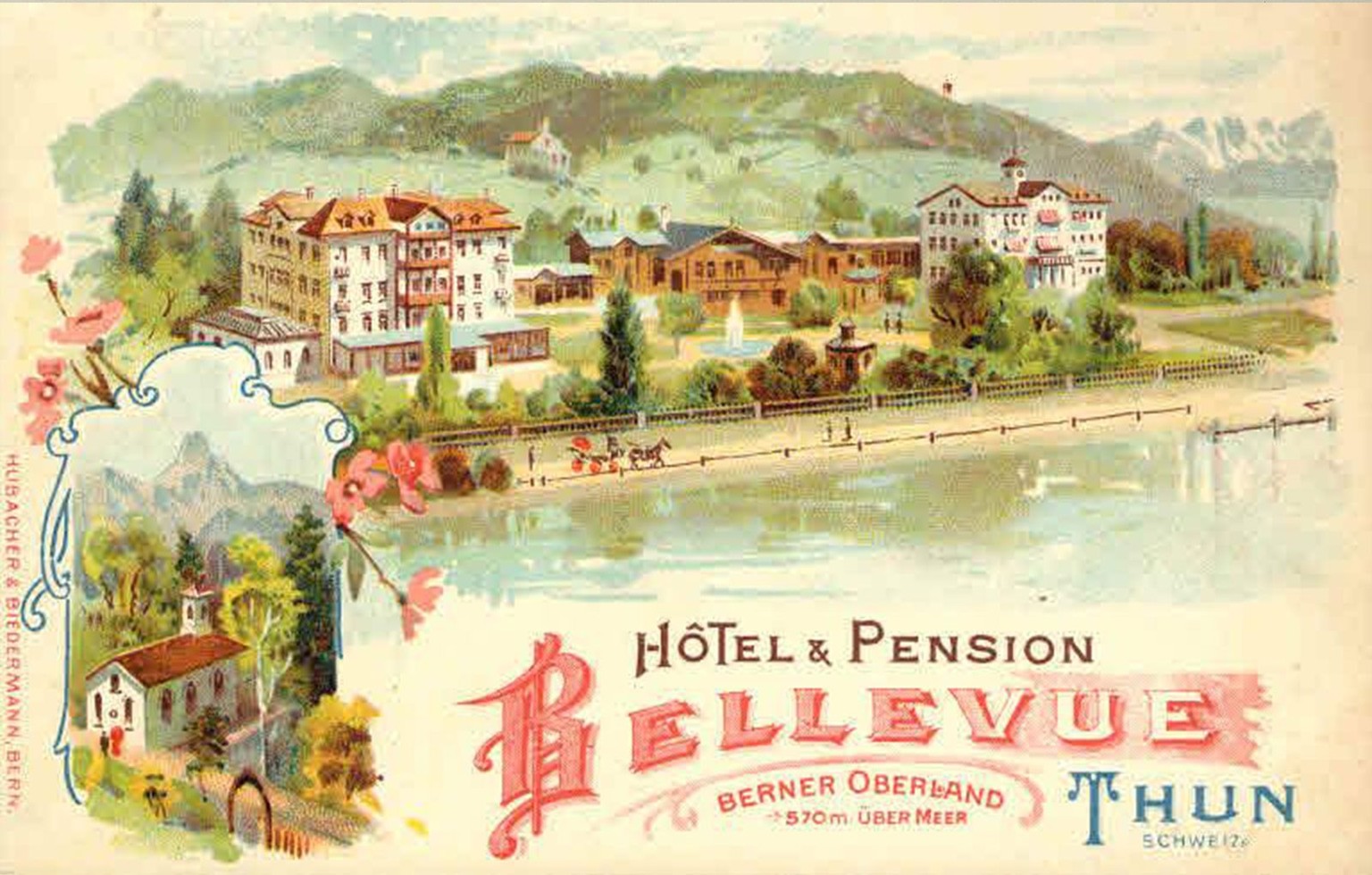 Postkarte mit der Bellevue Anlage und der Kapelle um 1898. Hubacher &amp; Biedermann, Kunstanstalt, Bern.
https://www.query.sta.be.ch/detail.aspx?ID=474823